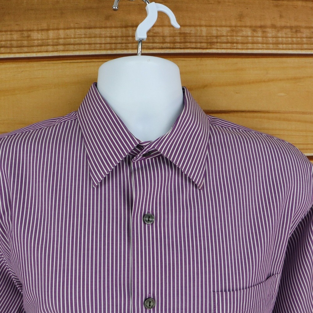Kenneth Cole Reaction Dress Shirt Mens Size L 16.5 x 34/35 Purple White Stripes‎ - Picture 4 of 6